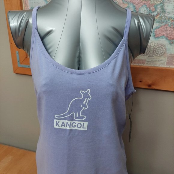 Kangol Spaghetti Top Camisole Lavender Purple Graphic White Logo Cotton Size XL - Picture 2 of 9